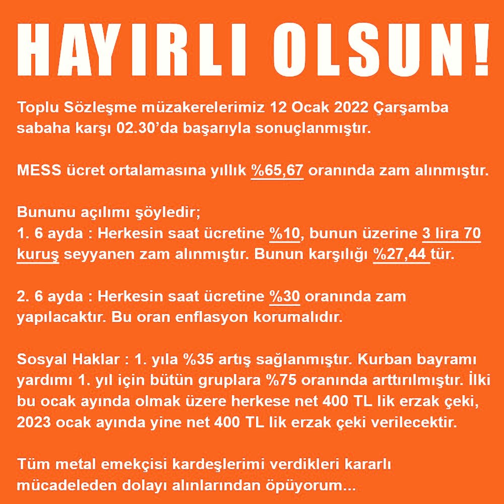 MESS Grup Toplu İş Sözleşmemiz başta üyelerimiz olmak üzere işyerlerimize ve sendikamıza hayırlı olsun..