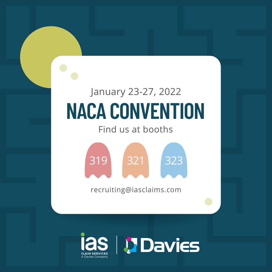 IAS looks forward to reconnecting and meeting everybody at the 2022 NACA Convention! Find us at booths 319, 321, and 323 during the show. We have a PAC-MAN machine and other fun activities/freebies! Contact us at recruiting@iasclaims.com for more info. #NACA2022