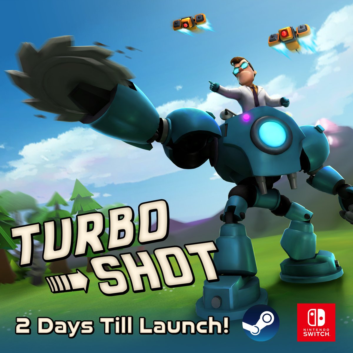 The countdown is on! Only 2 days left until Turbo Shot releases on the Nintendo Switch and on PC! Find #TurboShot on Steam and the E Shop on January 13th!