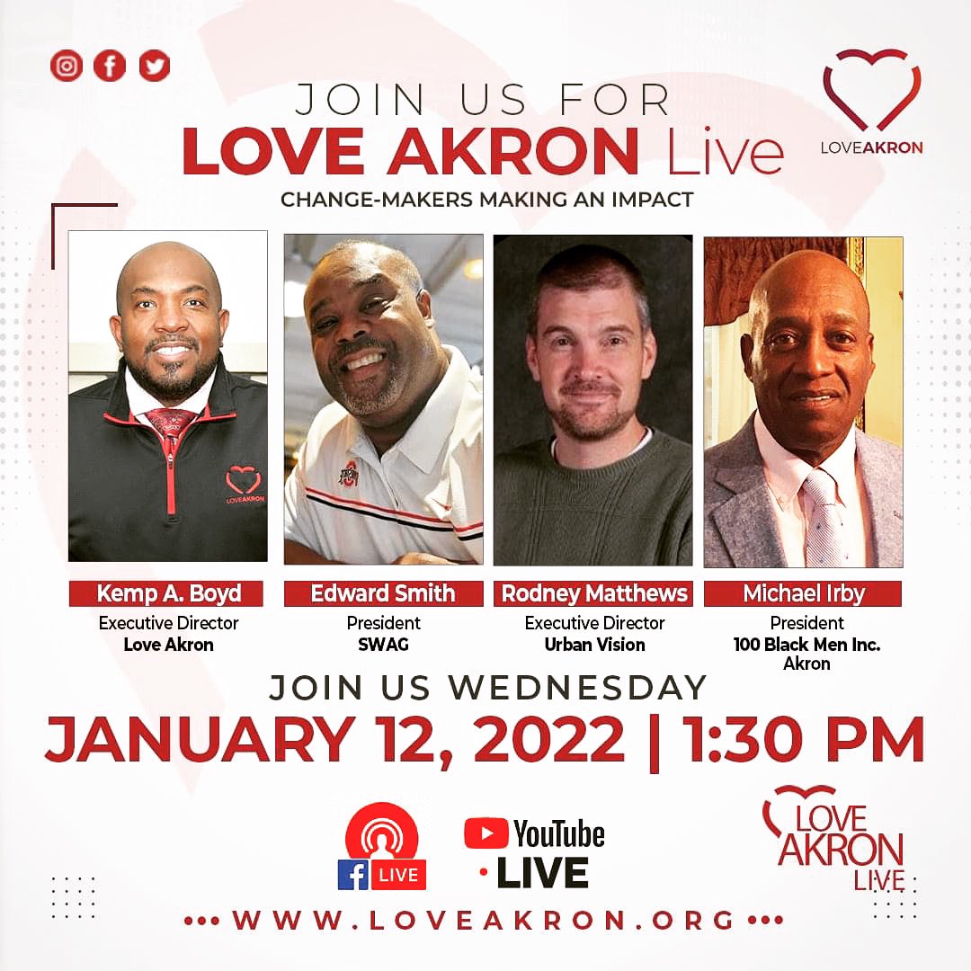 Join us tomorrow for another great conversation with Change-Makers from Akron who are making an impact in their organizations. 

We will be live on Facebook and YouTube at 1:30pm