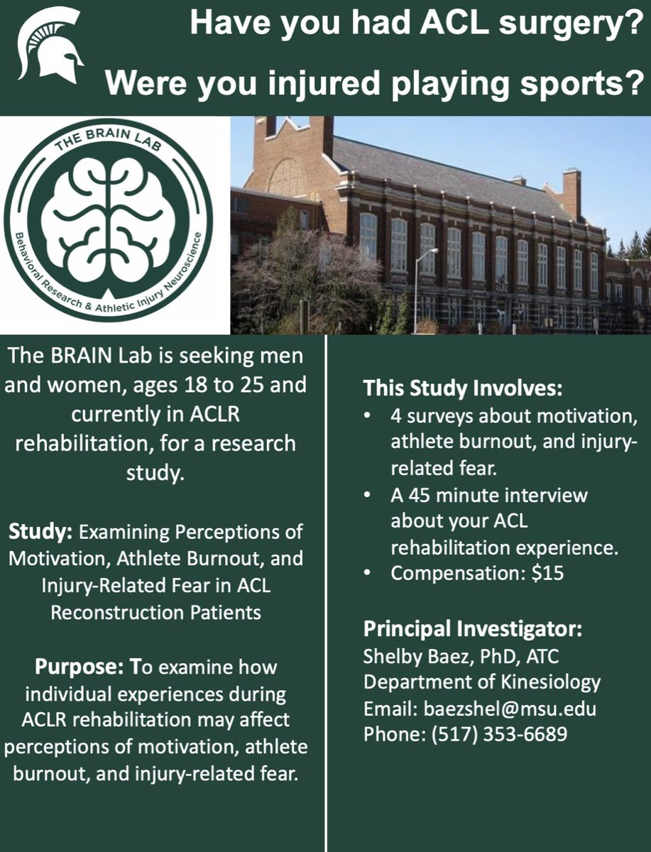 Shelby Baez (@shelbybaezatc) on Twitter photo We are recruiting individuals who are currently undergoing ACL reconstruction rehabilitation for the paid virtual study below. Please RT and share with your network! :) <a href="/ACLrecoveryCLUB/">ACL Recovery Club</a> @ACLStudyDay We are recruiting individuals who are currently undergoing ACL reconstruction rehabilitation for the paid virtual study below. Please RT and share with your network! :) <a href="/ACLrecoveryCLUB/">ACL Recovery Club</a> @ACLStudyDay