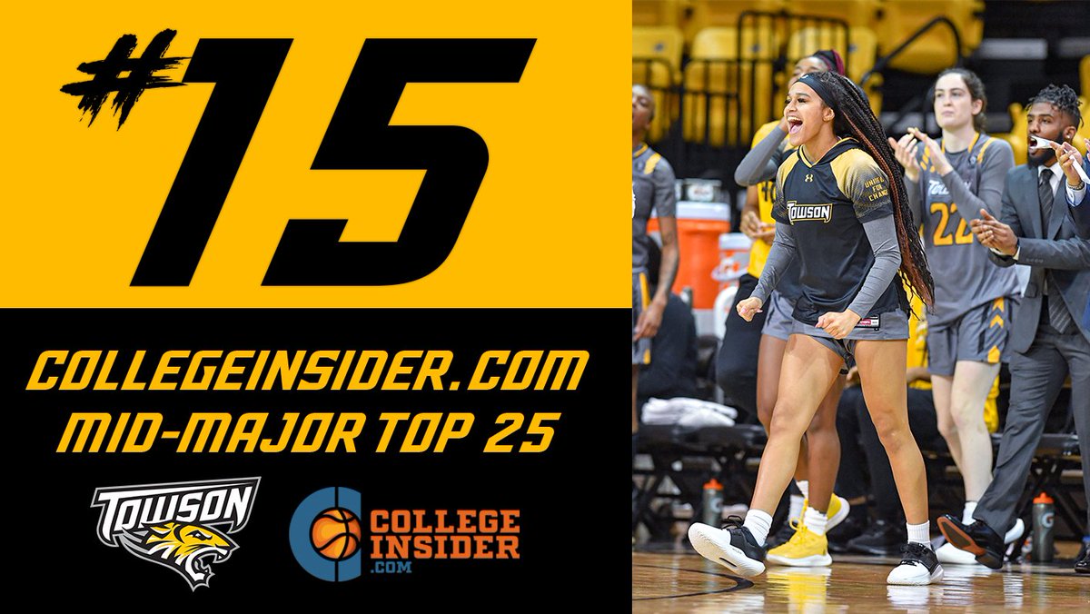 Towson Women's Basketball (@towson_wbb) on Twitter photo The Tigers jump up 3⃣ spots to #⃣1⃣5⃣ in this week's <a href="/collegeinsider/">College Insider Inc.</a> Mid-Major Top 25 poll!
📰: towsontigers.com/news/2022/1/11…
#UnitedWeRoar | #CAAHoops | #ncaaW The Tigers jump up 3⃣ spots to #⃣1⃣5⃣ in this week's <a href="/collegeinsider/">College Insider Inc.</a> Mid-Major Top 25 poll!
📰: towsontigers.com/news/2022/1/11…
#UnitedWeRoar | #CAAHoops | #ncaaW