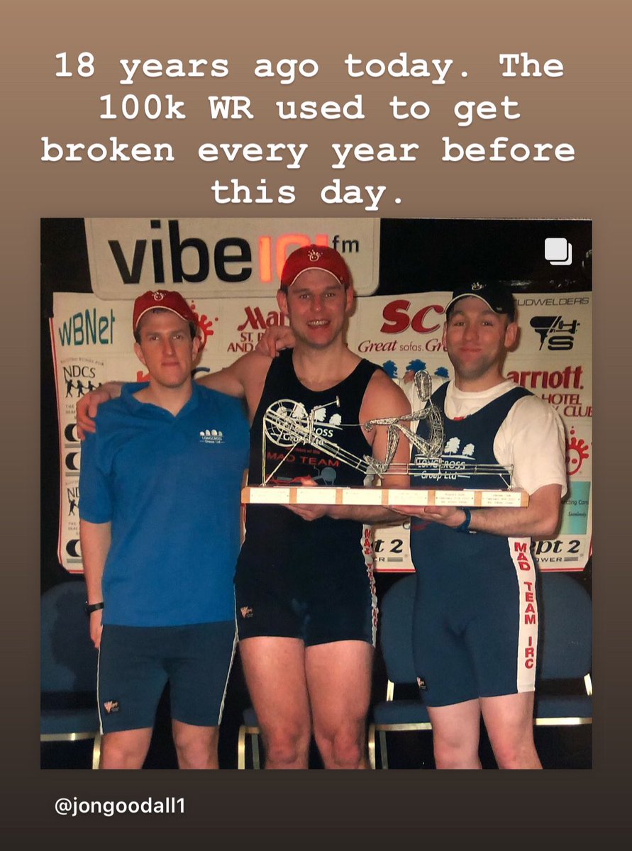 jongoodall's tweet photo. 18 years later and still the @Concept2UK 100k small team record. 4:12:46 (1:15.8/500m). Still remember how painful it was too! #concept2 https://t.co/tqDh9n4z1e