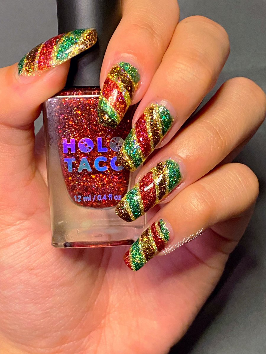 yellowxlaquer's tweet photo. Recreated @nailogical Christmas mani using @holotaco recent Christmas glitters. I know Christmas is over but in my heart everyday is a 
H💿L💿 day!!!! https://t.co/jQMr7SUDxj
