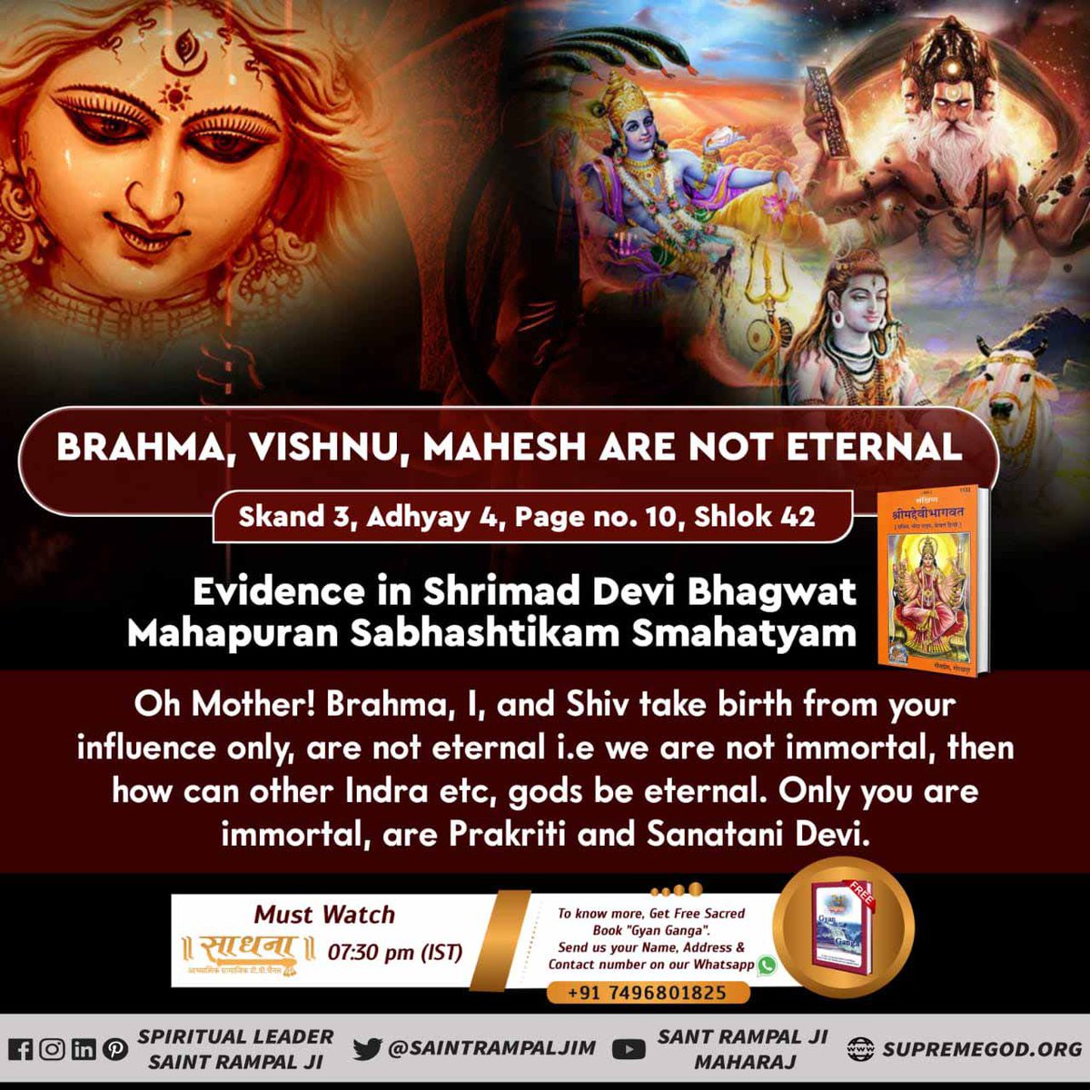 Supreme and Great <a href="/SaintRampalJiM/">Sant Rampal Ji Maharaj</a> Maharaj Ji has clearly proven from all our holy scriptures how Lord Brahma, Vishnu and Mahesh came into existence. Supreme God - LORD KABIR - is the creator of this whole universe and the only immortal God 🙏🏻
#GodMorningWednesday #Wednesdayvibe