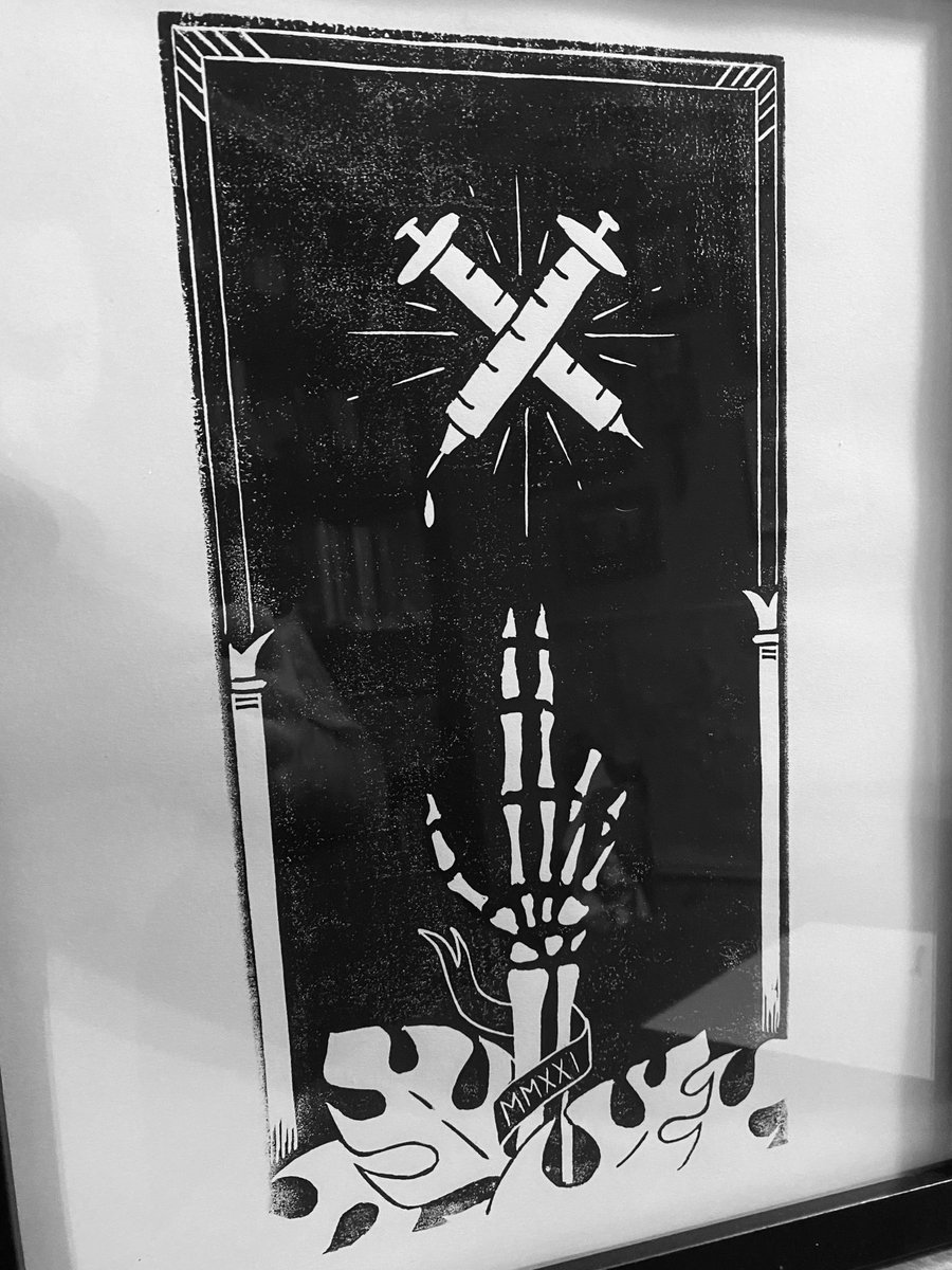 open_dave's tweet photo. Recently rediscovered my love of printing. Relief printing instead of screen printing this time. https://t.co/1MkFIpqZzQ
