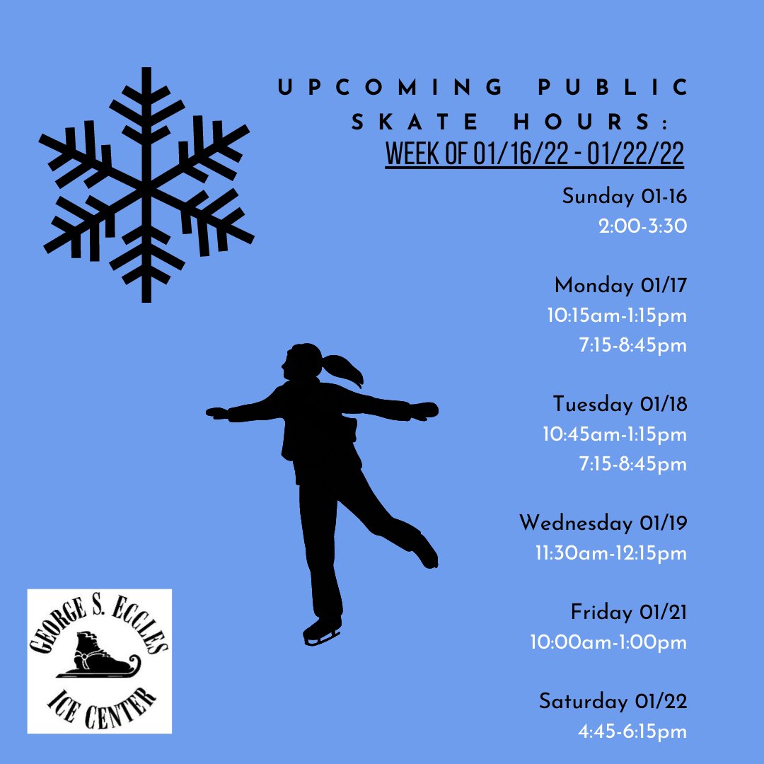 We have public skating next week! Check out our upcoming hours: