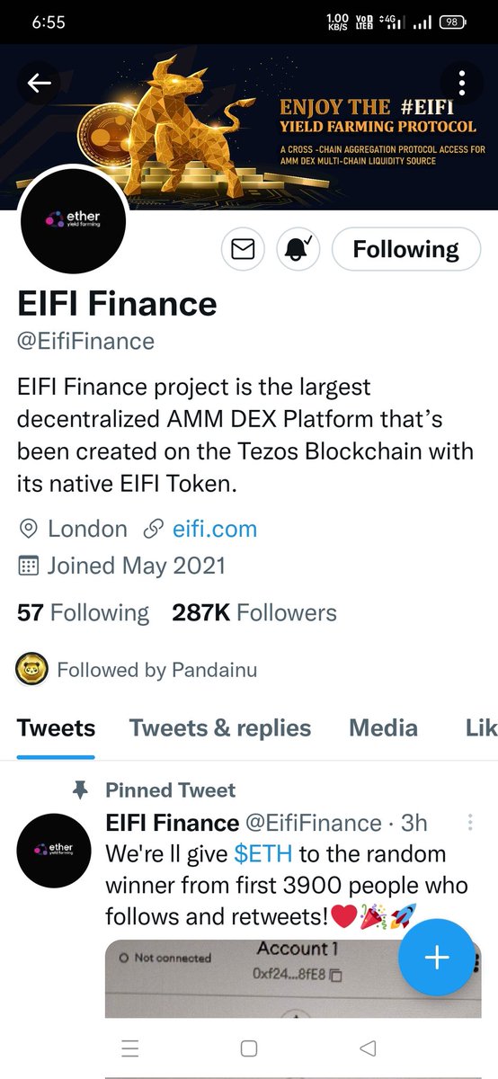 PavanKu34450982's tweet photo. @EifiFinance A Big Opportunity #Eifi
I love Eifi
I followed page and like all post

My ETH address
0x16F3acFEC753724FCEea800Ca1384B3fAc3c3acD https://t.co/rP4ykKsajo
