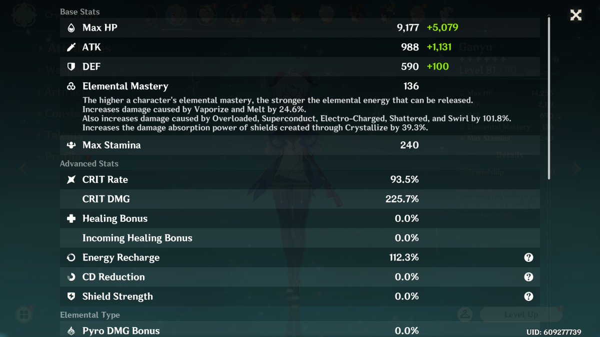 A lot's happened since I posted anything but this is poggers, ganyu now very complete minus amos bow and max rolling each substat lol #GenshinImpact