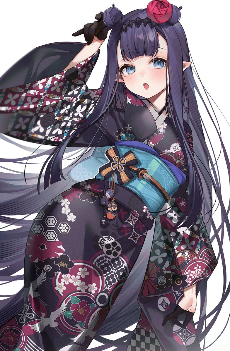 ninomae ina'nis 1girl long hair japanese clothes solo official alternate hairstyle kimono pointy ears  illustration images