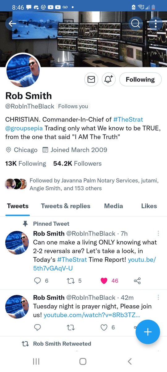 T_Newbies_Unite's tweet photo. Awe the real Rob Smith followed me.
Starstruck
💋 😘 @RobInTheBlack
#tradingnewbies learning the #strat https://t.co/YisBKW8V60