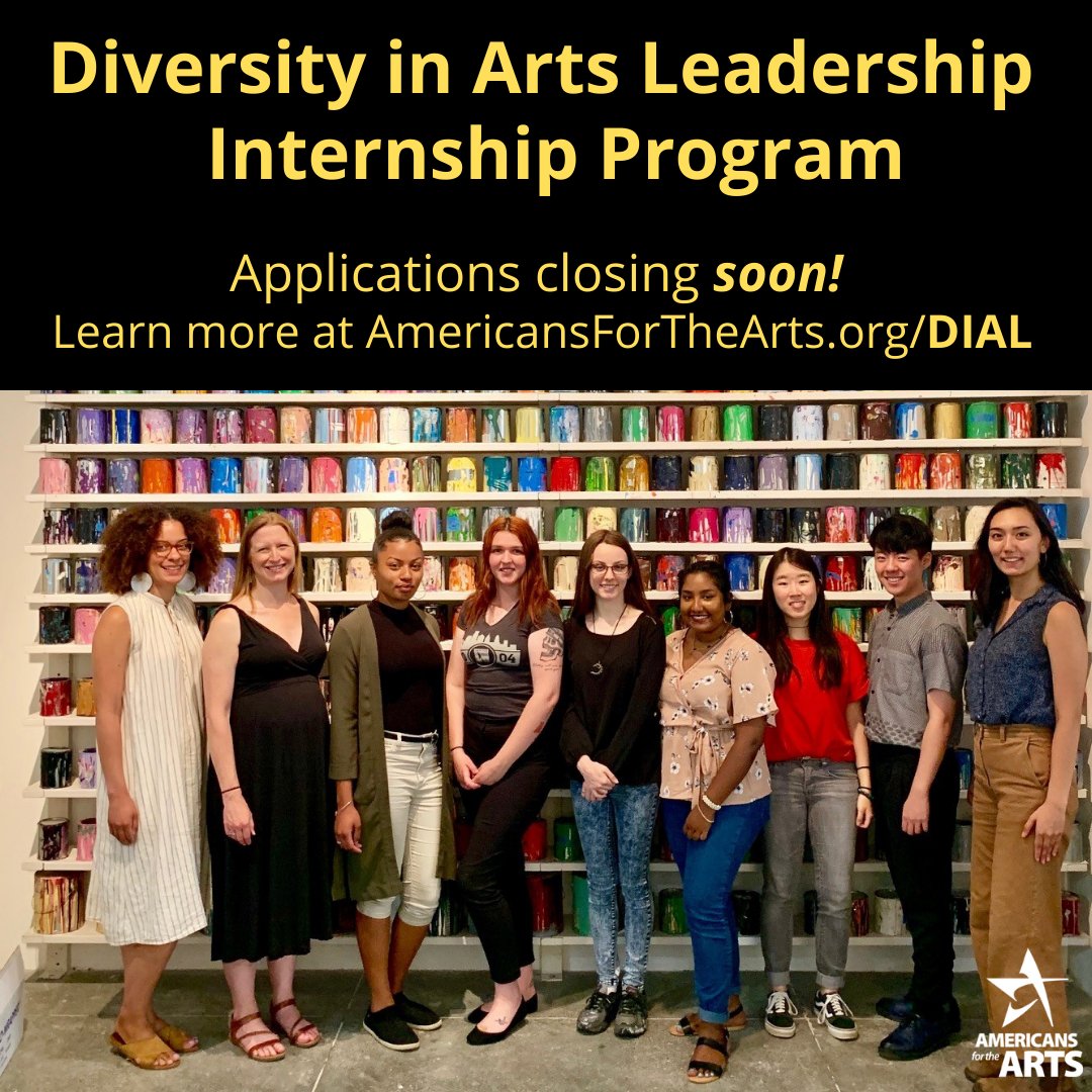 Americans4Arts's tweet photo. Paid summer arts internship. Hands-on experience. Work in one of six national locations. Join the next generation of diverse, creative + passionate arts leaders—apply for a Diversity in Arts Leadership internship! Deadline is THIS FRIDAY 1/14. #DIAL30 https://t.co/A8PvxdizPN https://t.co/PUAolXPqen
