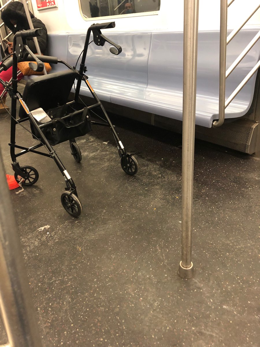 B00J33's tweet photo. @mtanow123 The train doors closed on an elderly man as he rolled his walker on the train. Below is the picture of the walker on the train. The elderly man is on the Nevins platform. #nyc @MTA https://t.co/qlfK962km3