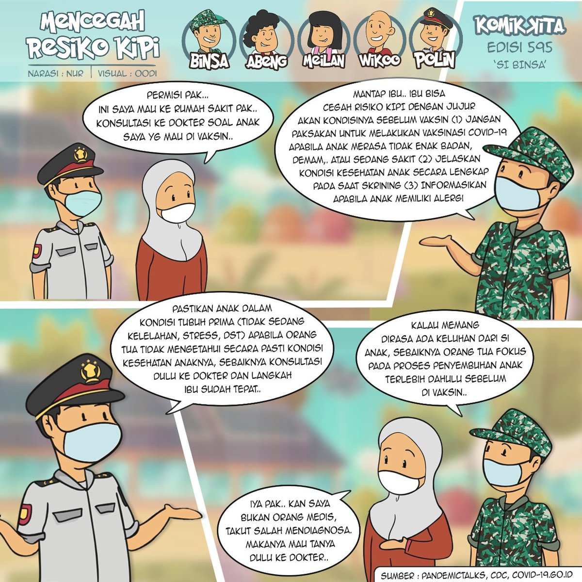 Sobat Binsa, bagaimana kabarnya hari ini? Apakah putra/i nya atau kamu sendiri sudah vaksin? 

Untuk vaksin anak kenali efek dari vaksin dan pencegahannya ya ☺️

#KomikKita #SiBinsa #P5TNI #MasTagar #StopCovid19