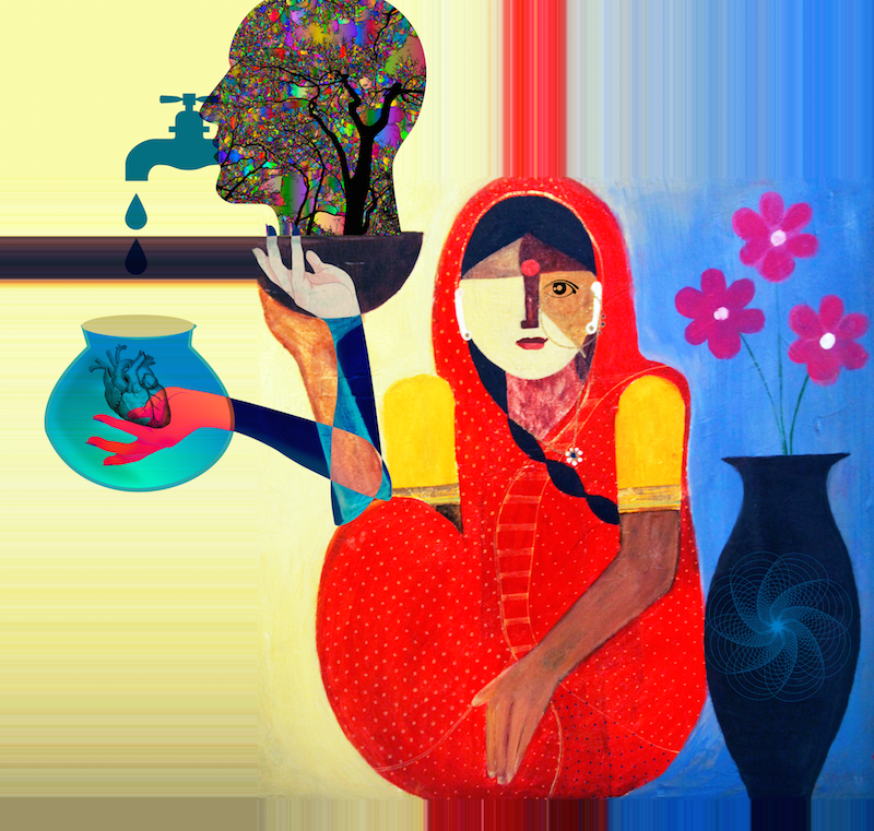 Indian {Mona} Lisa Series  (100 paintings)
by Sid K

"Do I need Men to QuenchI" 2022, Sid Katragadda
3200 × 3264 px acrylic/ink/digital painting