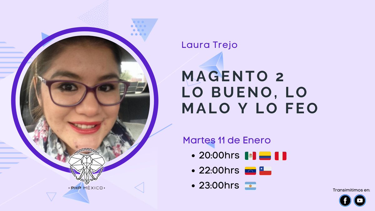 phpmx's tweet photo. ¡Primer #meetup del año!

🔴🔴🔴 YA ESTAMOS EN VIVO 🔴🔴🔴

📘 "Magento 2. Lo bueno, lo malo y lo feo."
📆 mar., 11 ene
🕑 8:00pm 🇲🇽
💻 https://t.co/u4QZVza0aB
🙋🏻 @laura_trea
📝 https://t.co/C8d8Ts9zwj

#phpMXWoman #phpmxmeetup #phpmx #womenintech #magento #womenempowerment https://t.co/GDi6405BuS