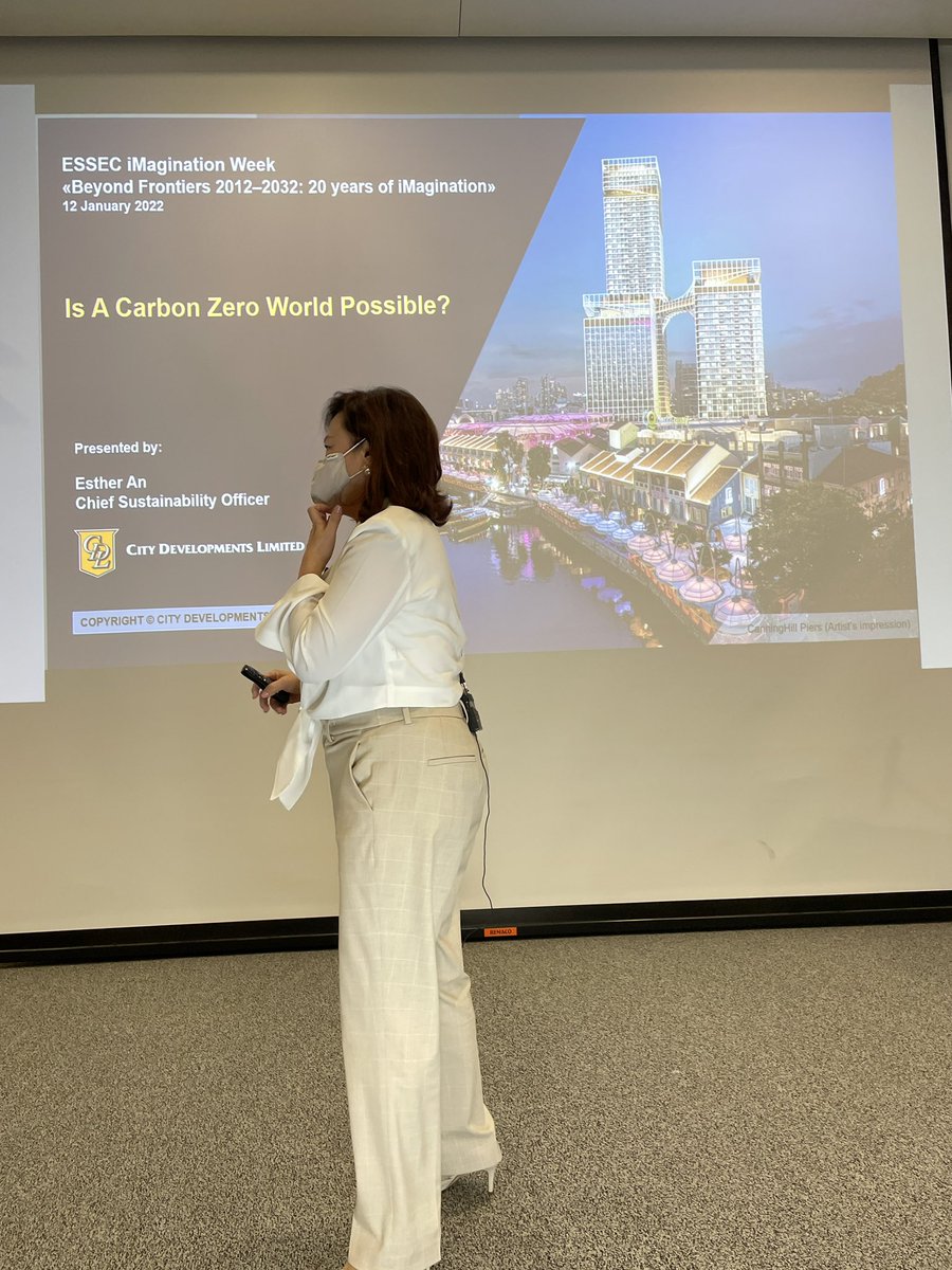 XavierPavie's tweet photo. « Is a carbon zero world possible? » conference by Esther Ang, Chief Sustainability Officer @CityDevLtd for #iMaginationweek 2022 @ESSEC_AP #imagination #Sustainability #education https://t.co/FwFwj4lpYx