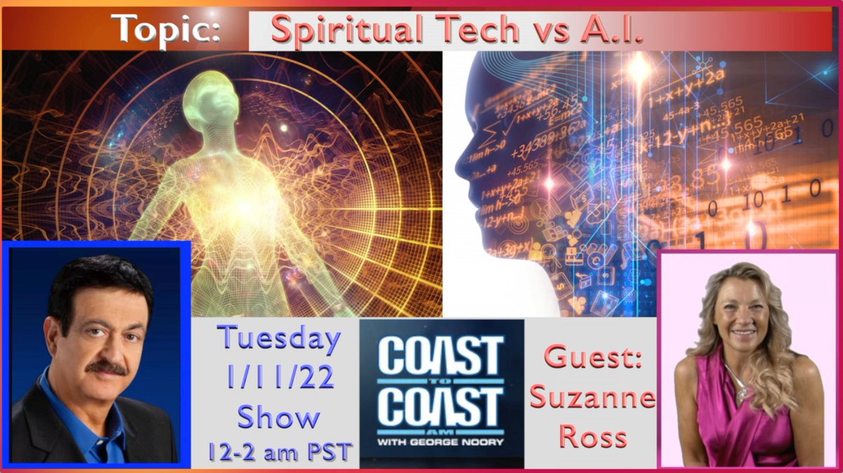 SupNatAdv's tweet photo. I am SUPER PSYCHED about being on Coast to Coast with George Noory tonight at 12 midnight PST. We will be discussing my new focus: Spiritual Tech vs A.I., Cosmic Mind vs Cyber Space and the critical choice we are being called to make. Please tune in! https://t.co/pfsxRYTKCc https://t.co/Xw74I2xso0