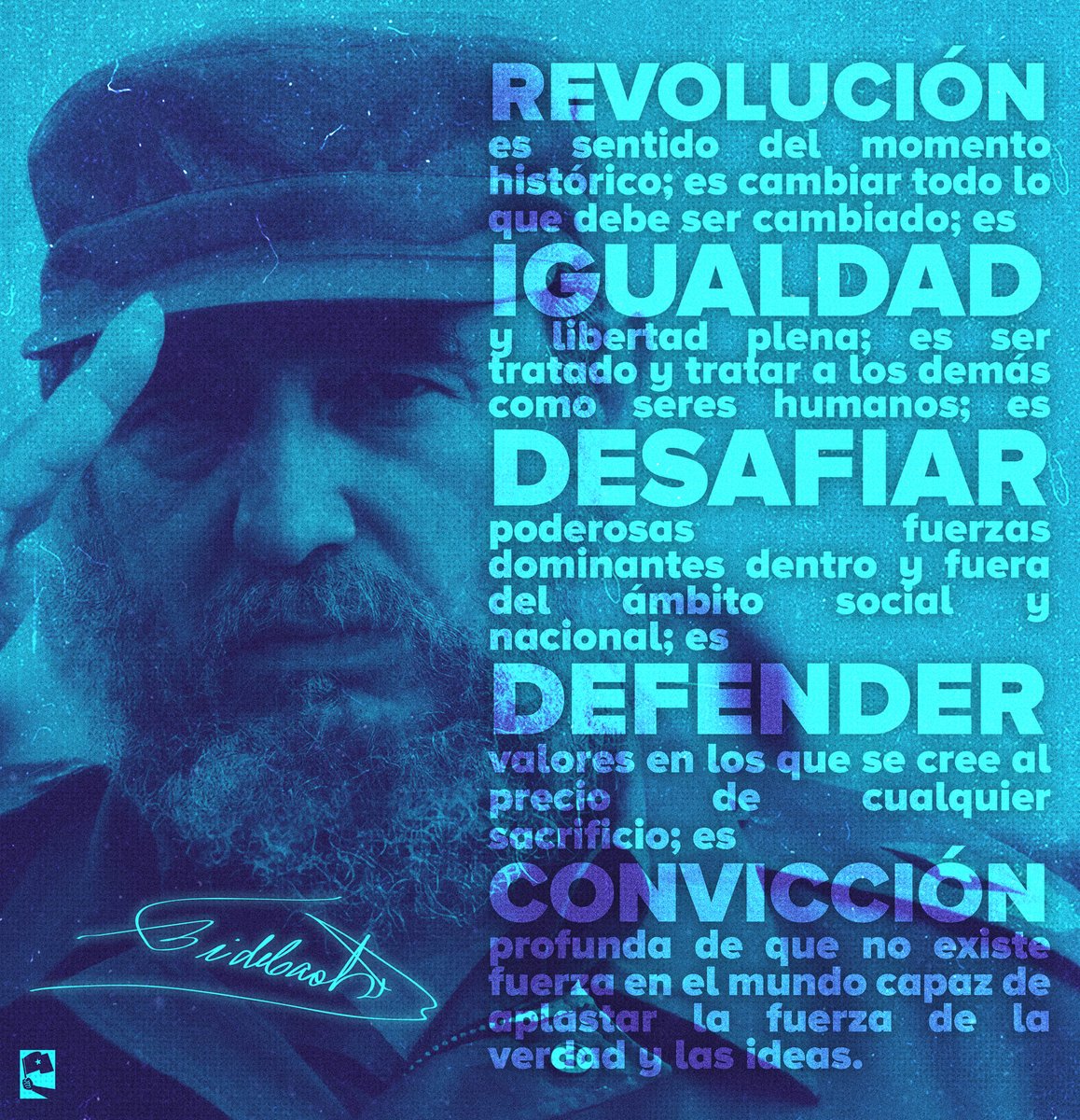 Aquí una de las frases más significativas del líder de la Revolución cubana Comandante Fidel Castro, que recoge el espíritu de su pensamiento, las cuales trascienden el tiempo como un legado para las futuras generaciones ✊🇨🇺

#FidelPorSiempre 
#CubaVive 
#SomosPuebloPresidente