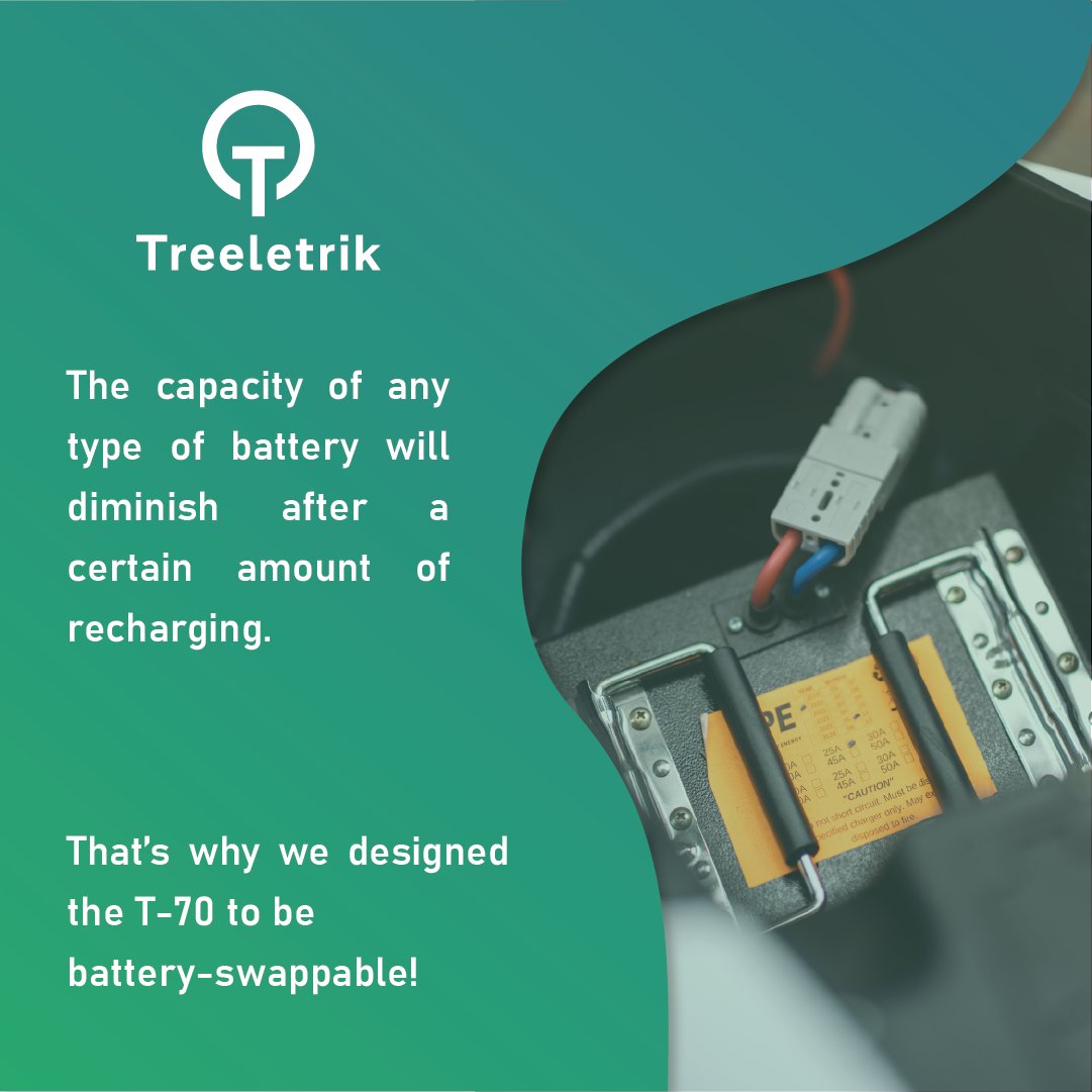 Treeletrik_EV's tweet photo. We understand that the capacity of any type of battery will diminish after a certain amount of recharging. 📉
That is why we designed the #T70 to be battery-swappable. 🔋🔁
This not only makes replacing them easier, it is also much affordable.
#Treeletrik #SwappableBattery https://t.co/fZa0YIRhjE