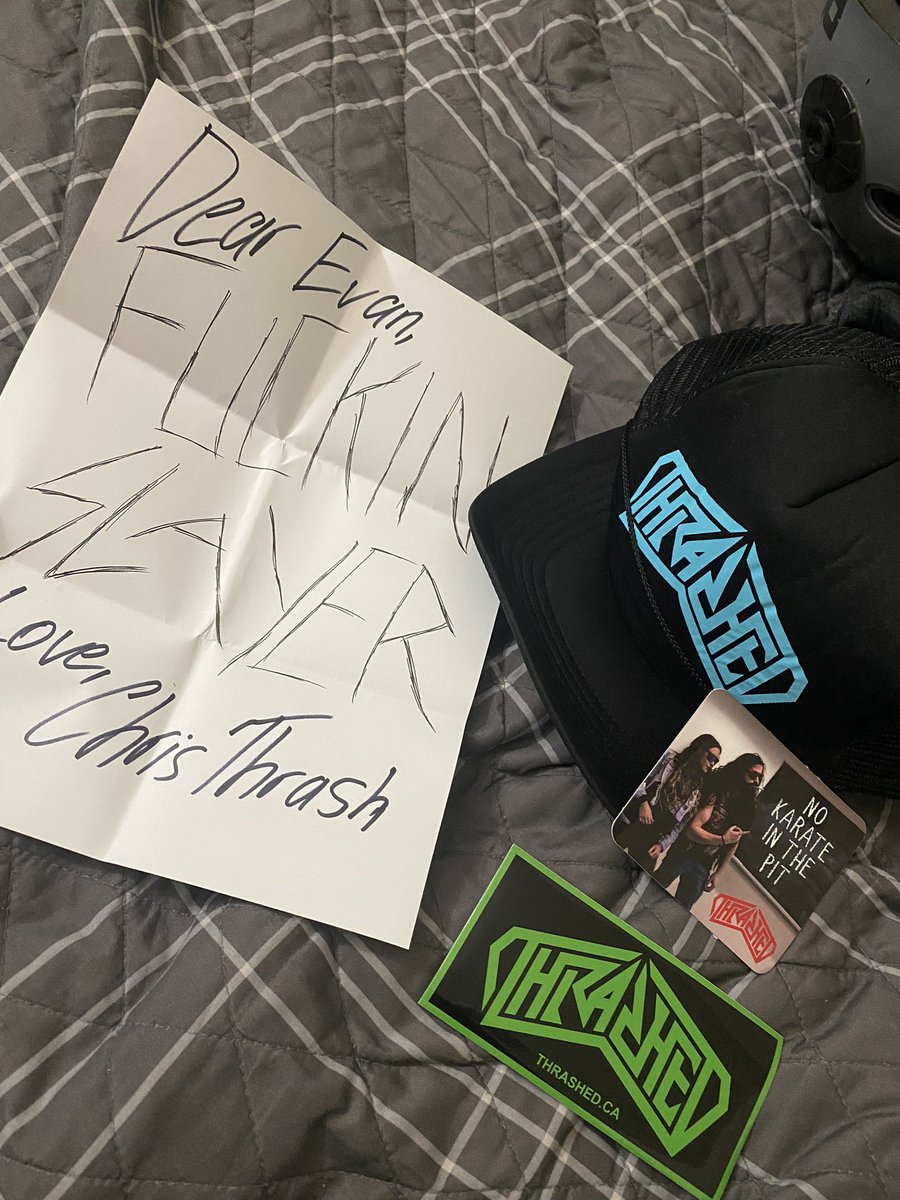 Got this from @thrashedshop and it made my day ! Thanks chris thrash for the hat and the stickers to boot! #thrashmetal #nwotm #thrashedshop #thrashedtv #slayer #fuckingslayer #thrashmetalhats #nokarateinthepit