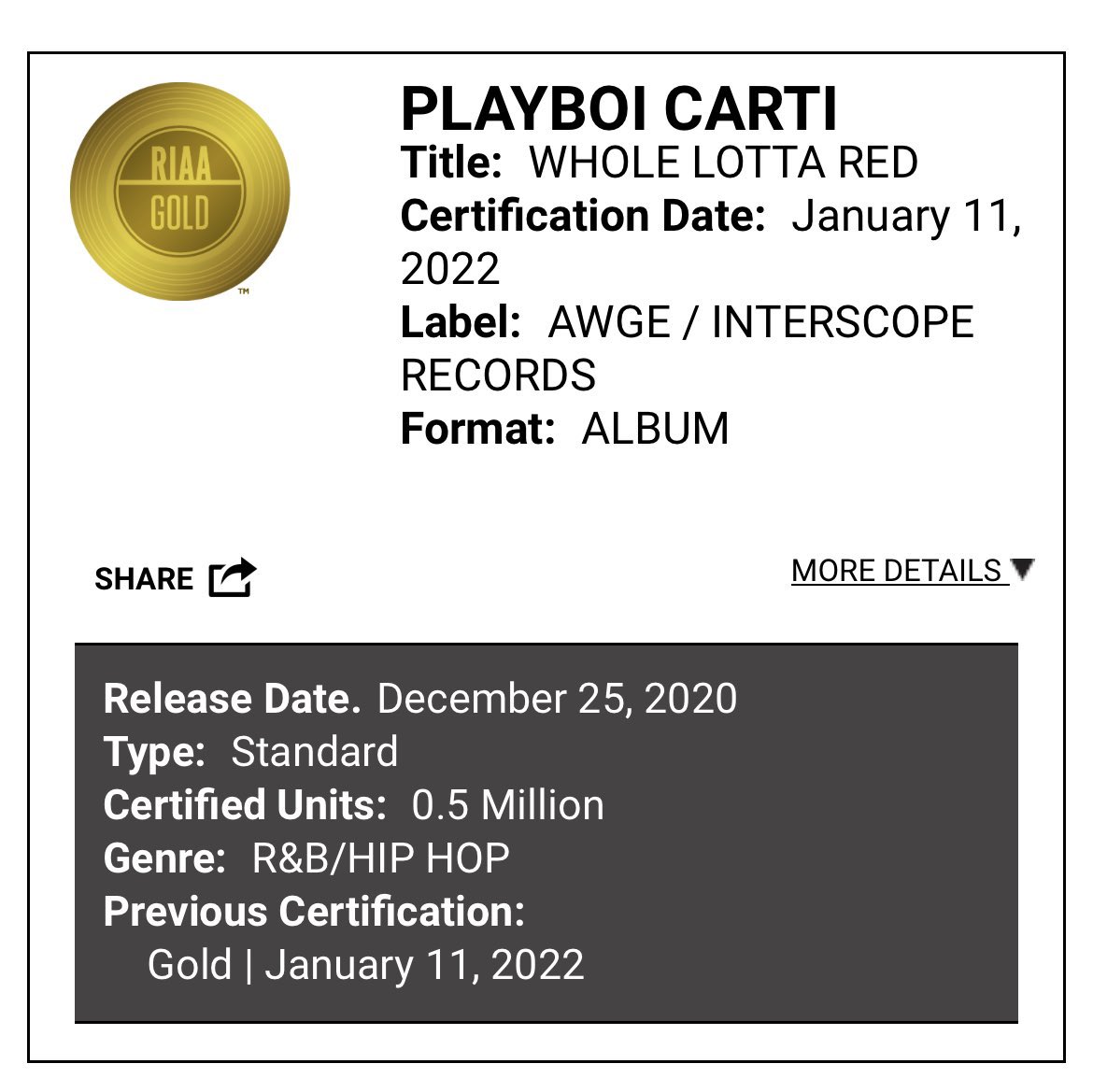 Our Generation Music on X: .@playboicarti's 'Rockstar Made' is now @RIAA  certified GOLD 📀 #OGM  / X