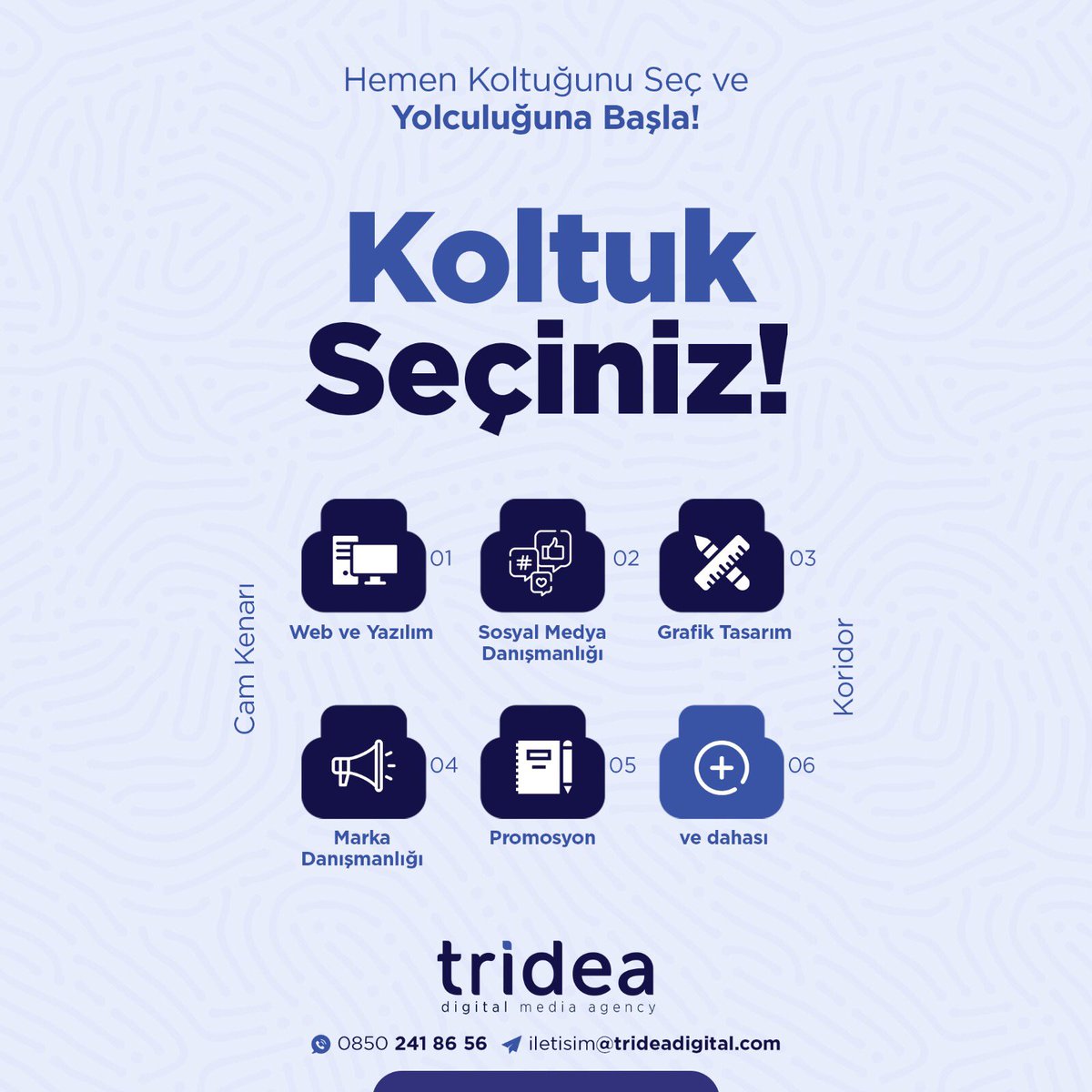 Tridea Digital olarak; markanızın ihtiyacı olan reklam ve hizmetleri sizlere tek çatı altında sunuyoruz.😏
Siz de memnun kalacağınız kaliteli hizmetlerden yararlanmak istiyorsanız bu treni kaçırmayın!😉

🌐 tridea.com.tr
