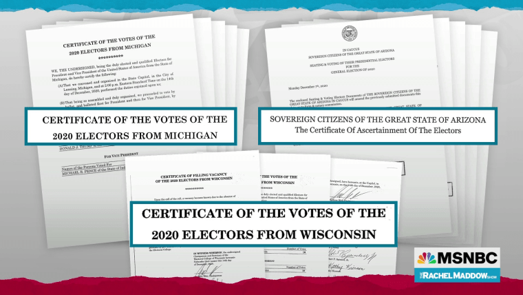 THREAD: @maddow in her show exposed the coordinated effort of Trump backers from several states sending forged official paperwork to, among others, the U.S. Senate and the U.S. Archivist, that claimed Donald Trump had won the election in their respective states. cc: @JonFlan