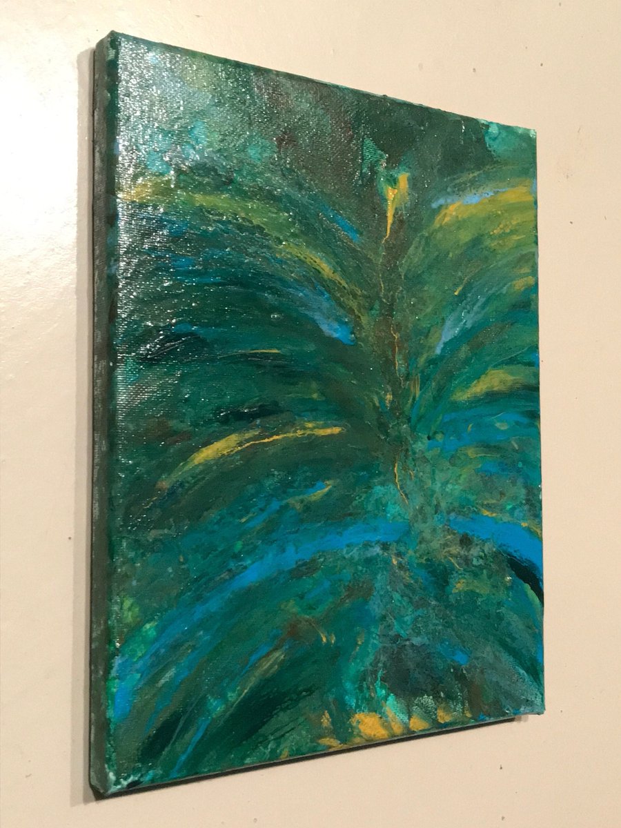 I used a double cup pour method to create this 8x10" abstract painting! I thought it looked like waterfalls, but I've been told it looks like a tree or peacock. It's open to interpretation! etsy.me/3tslE5c #acrylicpour #etsy #painting #originalart
