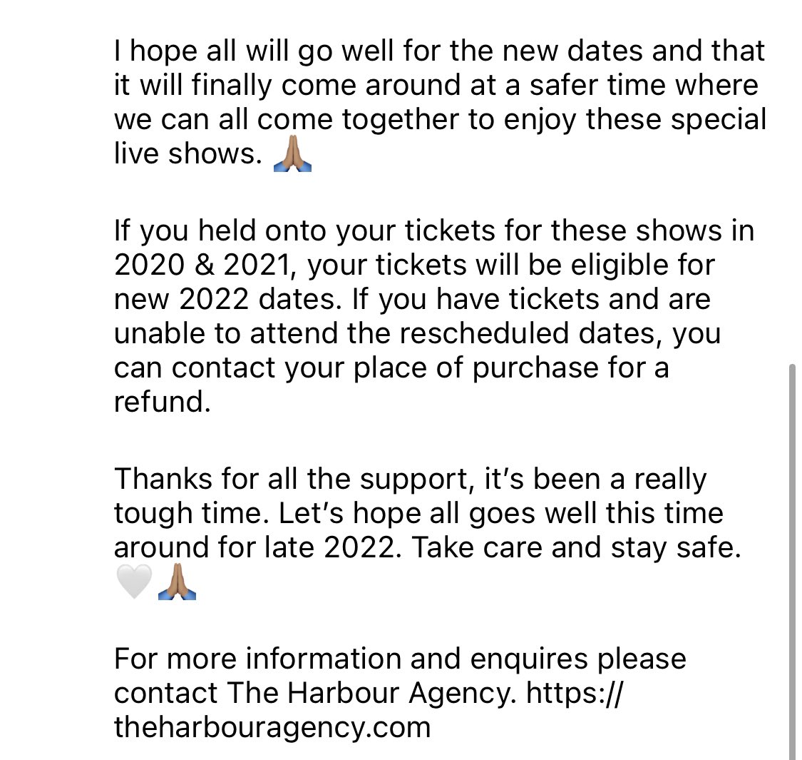 Hi everyone, unfortunately the decision has been made to further postpone the upcoming Harts Plays Hendrix shows in NSW &amp; QLD. 

We sincerely apologize for this inconvenience and I feel for all of you ticket holders that have continued to wait to see these shows. 🤍
