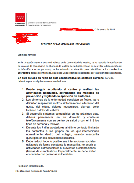 🔴🔴🔴Sobre esta circular y otros temas que está enviando <a href="/SaludMadrid/">Salud Madrid</a> a los padres, únicamente nos sirve para saber que el niño debería quedarse en casa...el contenido del texto está fuera de la realidad de modo de contagio del covid. 
🧵1
<a href="/eossoriocrespo/">Enrique Ossorio</a> <a href="/eruizescudero/">Enrique Ruiz Escudero</a>
