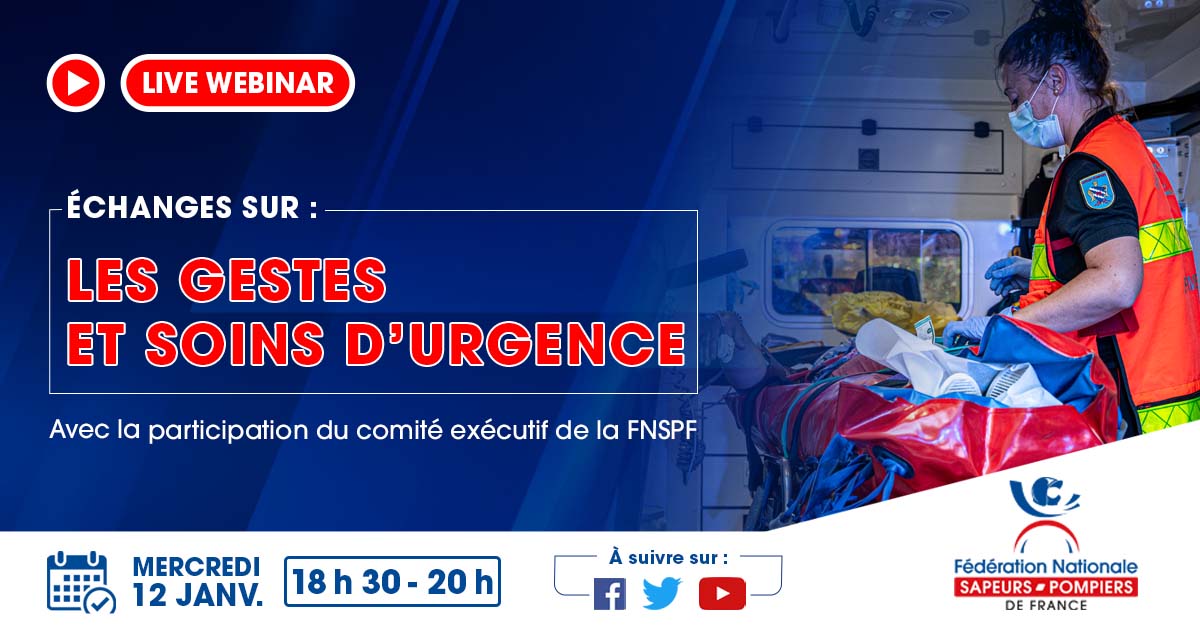 #SaveTheDate | Rendez-vous à 18h30 en direct depuis la Maison des sapeurs-#pompiers de France pour un webinar exceptionnel sur les 12 nouveaux gestes &amp; soins d'urgence déclinés dans la loi <a href="/famatras/">MATRAS Fabien 🇫🇷</a>.
Echanges, reportages &amp; débats en direct.

1000 personnes déjà au rendez-vous !