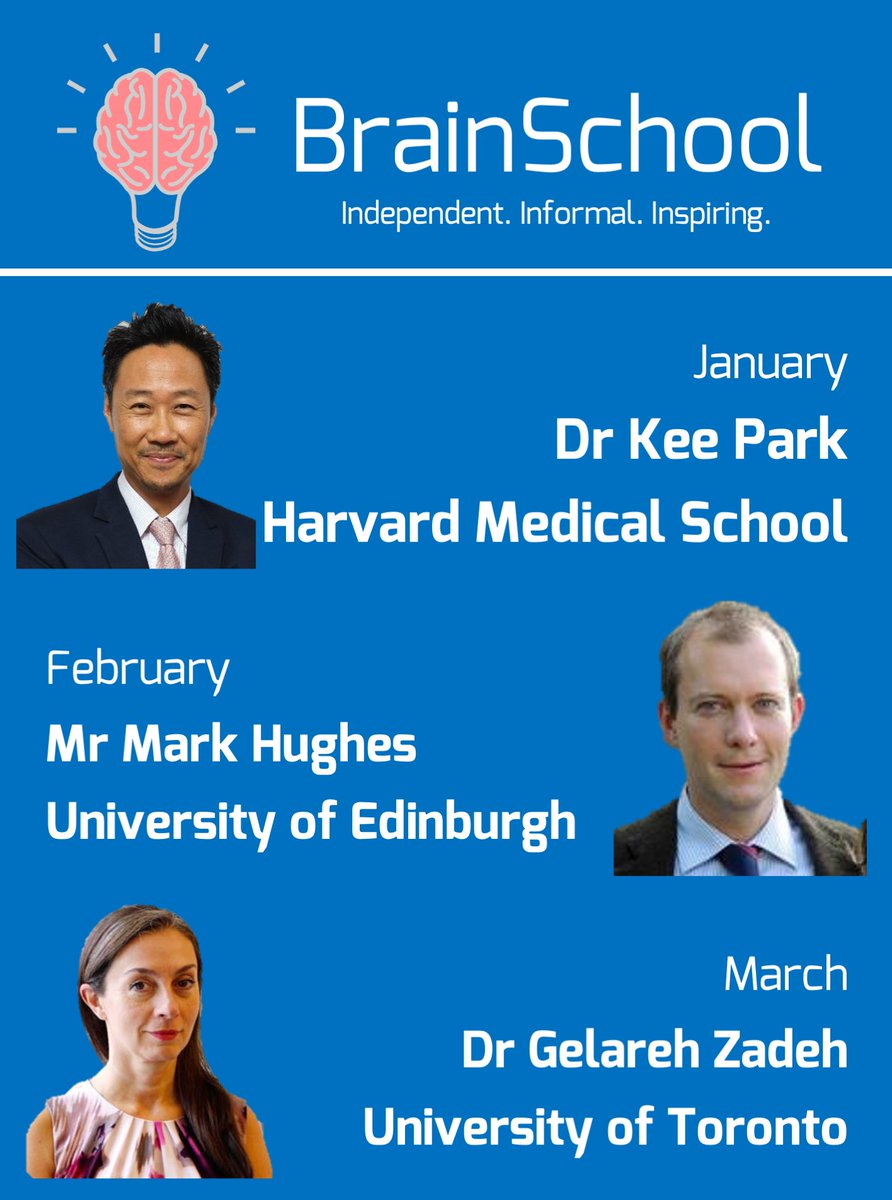Brain School (@brainschool101) on Twitter photo 🚨 2022 <a href="/BrainSchool101/">Brain School</a> SPEAKERS 🚨
Happy 2022! We are thrilled to announce our speakers for Jan-Mar, which will remain virtual.
So excited to have Dr <a href="/keepark/">Kee Park</a>, Mr Mark Hughes <a href="/EoSurgical/">eoSurgical</a> and Dr <a href="/gelarehzadeh/">gelareh-zadeh</a> join us!
Last Wed of the month, 7pm, link via mailing list only. 🚨 2022 <a href="/BrainSchool101/">Brain School</a> SPEAKERS 🚨
Happy 2022! We are thrilled to announce our speakers for Jan-Mar, which will remain virtual.
So excited to have Dr <a href="/keepark/">Kee Park</a>, Mr Mark Hughes <a href="/EoSurgical/">eoSurgical</a> and Dr <a href="/gelarehzadeh/">gelareh-zadeh</a> join us!
Last Wed of the month, 7pm, link via mailing list only.