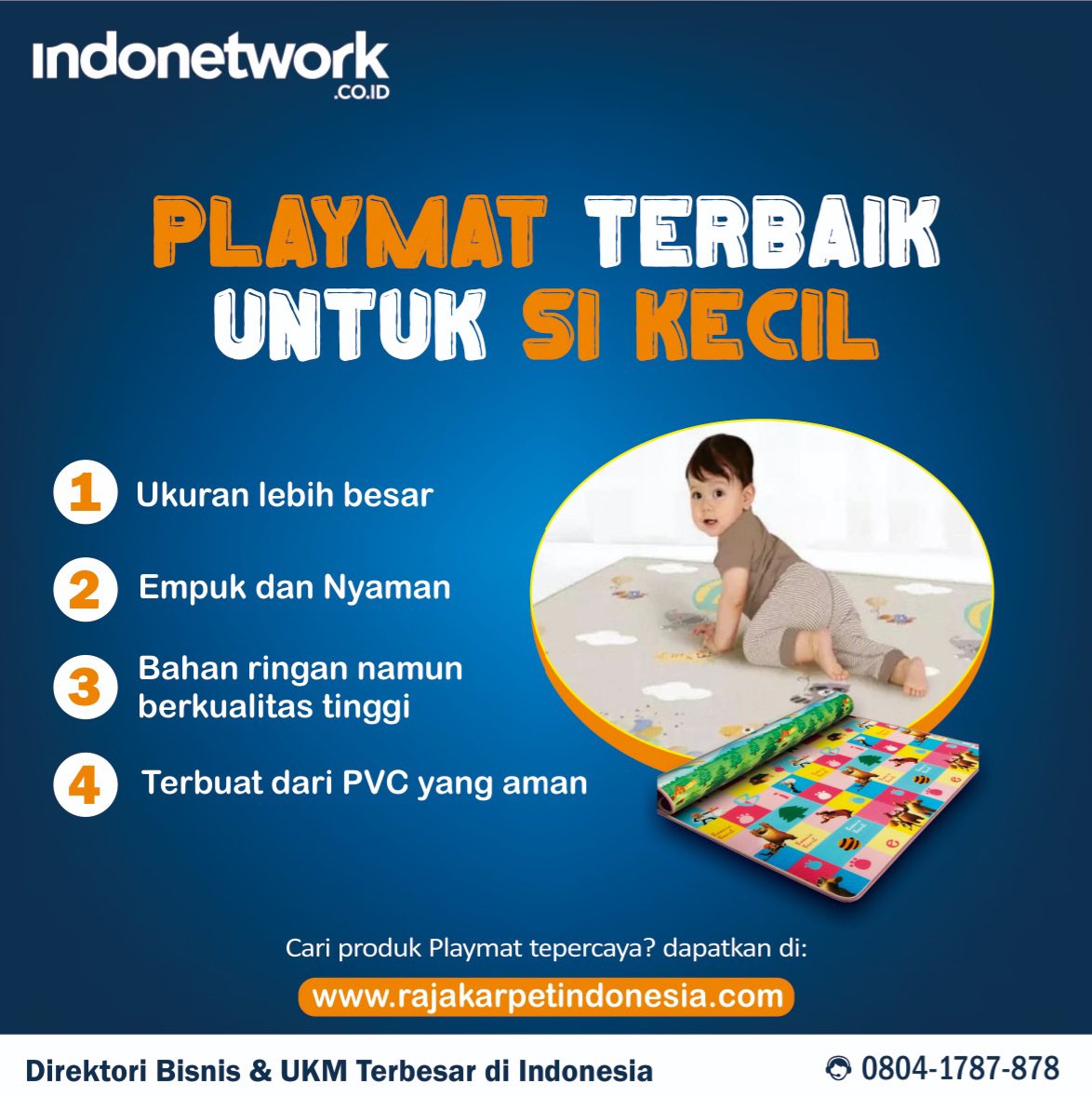 indonetworkcoid's tweet photo. Ciri playmat bayi yang baik adalah tidak beraroma dan mempunyai bahannya yang aman untuk kulit bayi yg mudah teriiritasi.
Yuk temukan produk unggulannya di https://t.co/nG5lWifEaw
#Indonetwork #jualplaymatbayi #rajakarpetIndonesia https://t.co/9ePhOyygAU