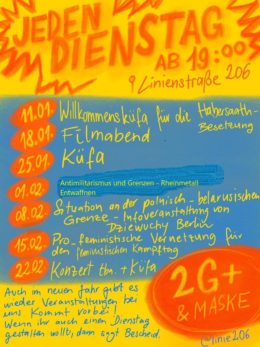 Hier ist unser Flyer für den nächsten Durchgang unserer Dienstage im Januar &amp; Februar! Nach dem tollen Auftakt gestern freuen wir uns auch über Alle in den nächsten Wochen, kommt vorbei! #linie206