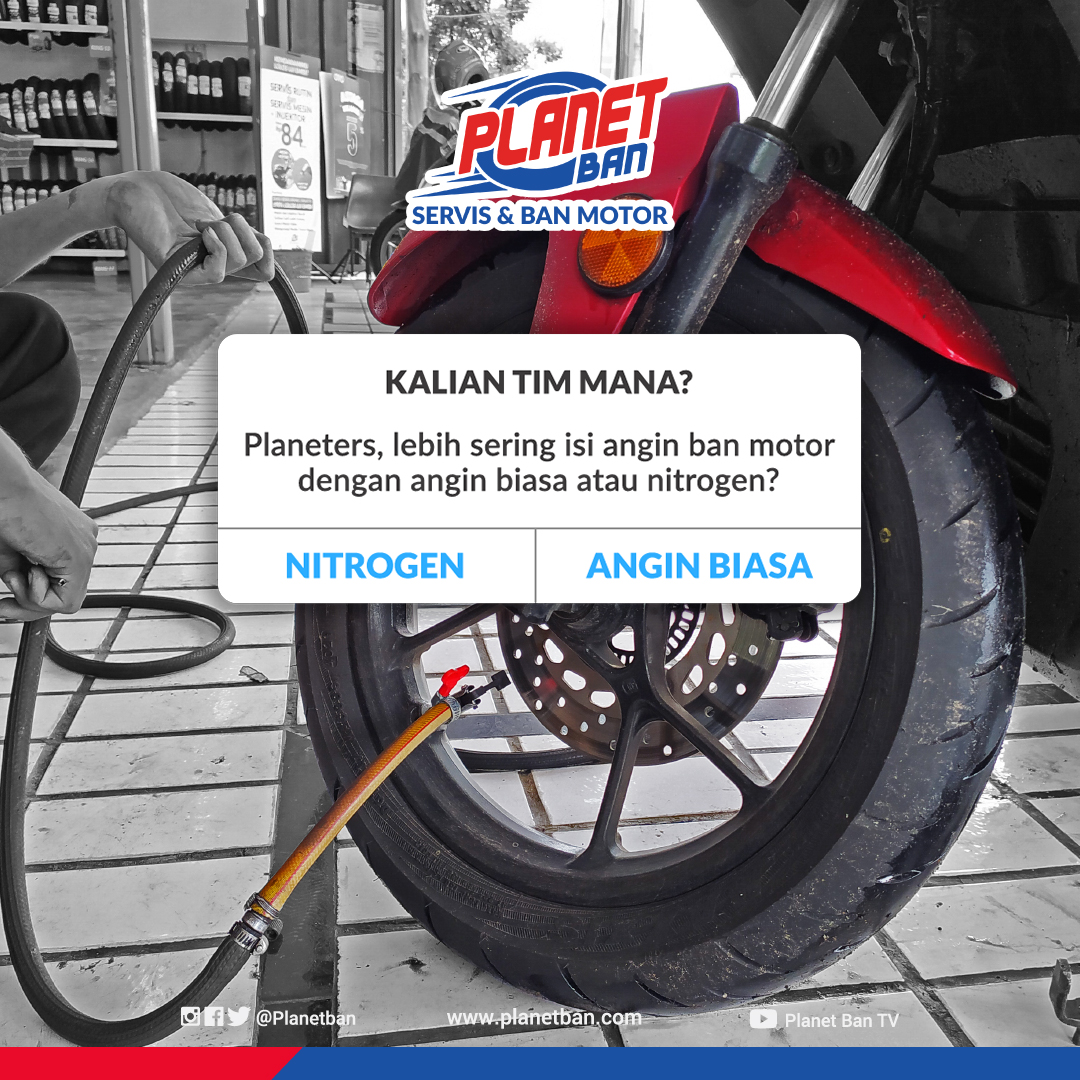 PlanetBan's tweet photo. Kalian tim yang mana nih?😁
Isi ban dengan angin biasa atau nitrogen?

Planeters juga bisa isi ban dengan Nitrogen di Planet Ban secara gratis lho! 😉
Yuk langsung gass ke Planet Ban terdekat!!

#PlanetBan #ServisDanBanMotor #IsiNitrogen #BanMotor https://t.co/yxzM21FDZ1