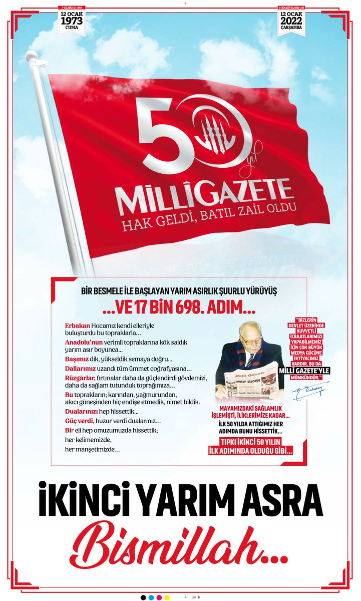 Millî Gazete'nin bugünkü birinci sayfası...
"İKİNCİ YARIM ASRA BİSMİLLAH"

milligazete.com.tr