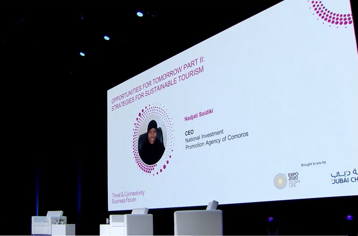 DG_ANPIComores's tweet photo. Hier se tenait le « travel and connectivity business forum » organisé par @expo2020dubai et @dubaichamber. 
J’ai été invitée à prendre part, au nom de #ANPI_Comores, à la session « opportunités de demain: stratégies pour un tourisme durable ».
#InvestComoros 🇰🇲 https://t.co/64Ajk06ABE