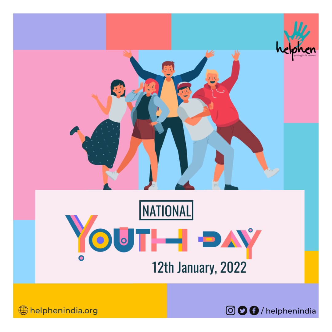 HelphenIndia's tweet photo. #NationalYouthDay celebrates the everlasting energy among the #youth, empowering them to take on endeavours towards the advancement of our #nation. On this occasion, #HelphenIndia encourages the youth around us to step up and #MakeADifference in society in any way possible! https://t.co/KuYtemdmnb