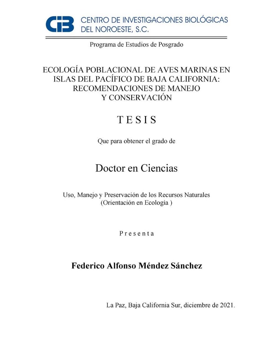 Fed_Mendez's tweet photo. Doctorado ✅

@PhDone2021 #PhDone #IslasdeMéxico #avesmarinas #conservación

Gracias @cibnoroficial e @IslasGECI https://t.co/sCQLKHryUT