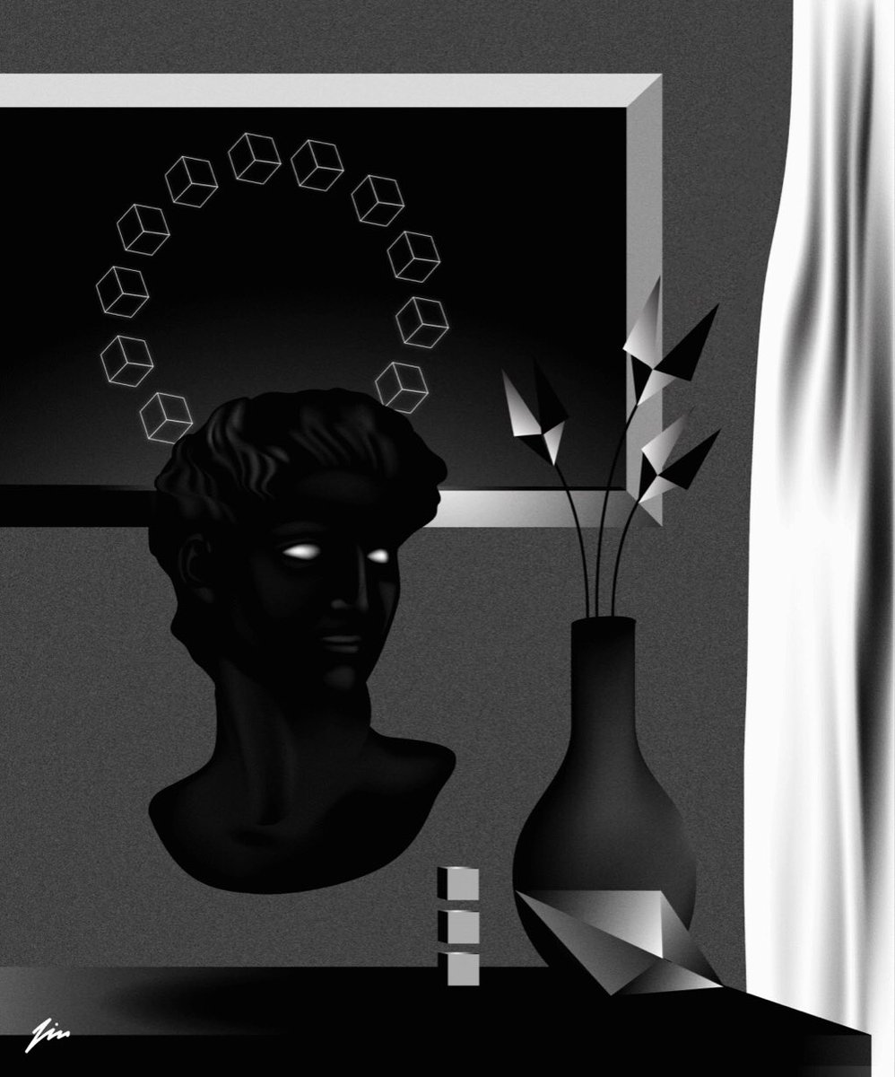 <a href="/SuperRareRoses/">superrareroses</a> My Original Art style explores the boundaries of Monochromatism, Using the absolute basis of color together with a grid I can control  contrast value’s resulting in something more like Chiaroscuro(Used by the great Rennaissance painters)