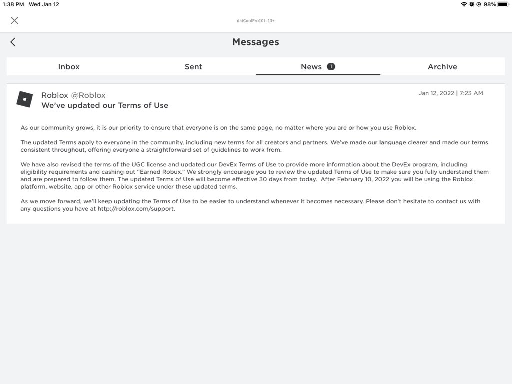 datCoolPro101's tweet image. Roblox updated the TOS again #RobloxTOS