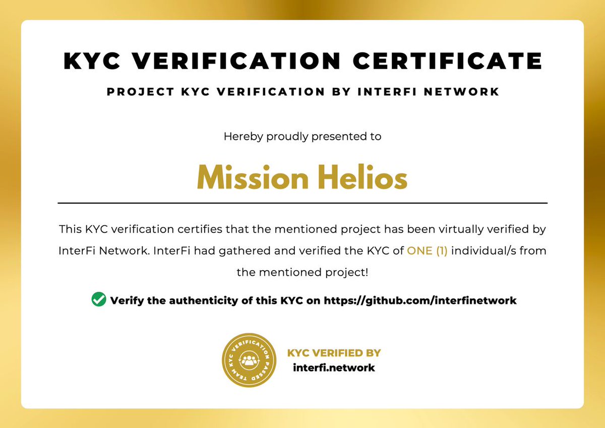 samiiii7579's tweet photo. @StimmyChex1400 @VoxelXnetwork Mission Helios KYC Certificate By @InterFiNetwork 
#Mission Helios
https://t.co/tNDfvbuDfW https://t.co/sgx5v4Y0iI https://t.co/nc4eWt56HX