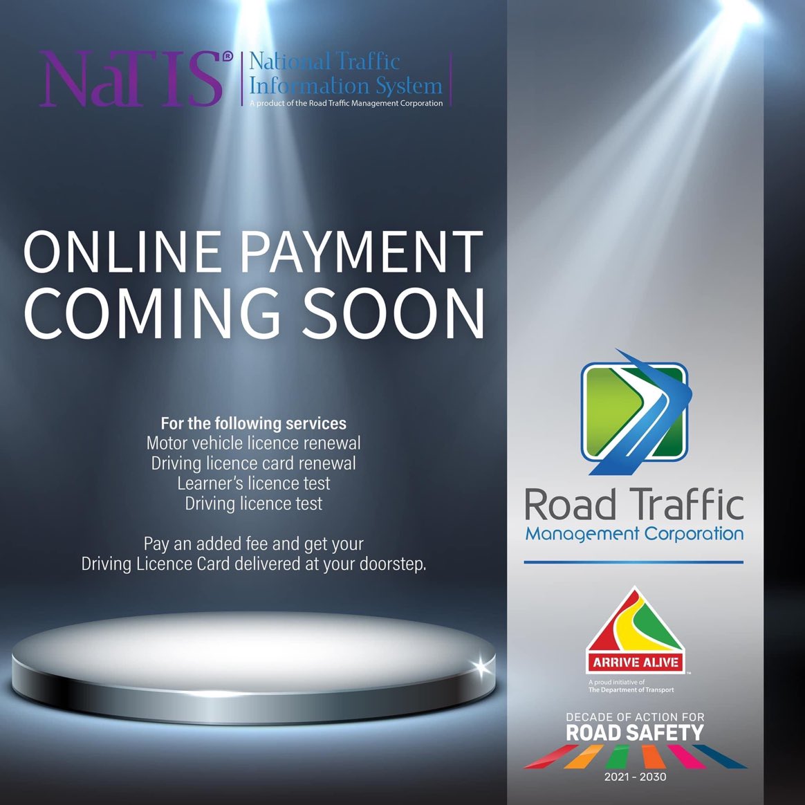 MbalulaFikile's tweet photo. ONLINE PAYMENT COMING SOON 
For the following services:

Motor vehicle licence renewal 
Driving licence card renewal 
Learner’s licence test
Driving licence test

You can also opt to get your driving licence card delivered at your doorstep. https://t.co/F7jGnVdeEr