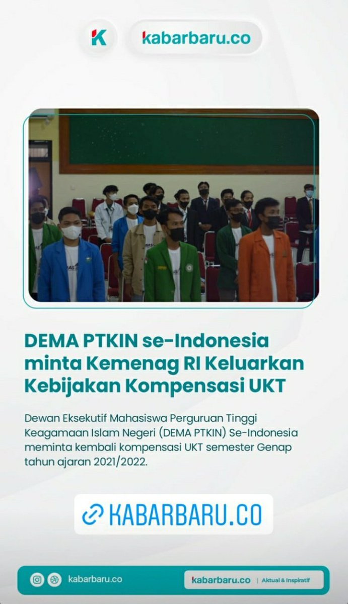 DEMA PTKIN Se-Indonesia Minta Kemenag RI <a href="/Kemenag_RI/">Kementerian Agama RI</a> beserta Forum Rektor PTKIN Se-Indonesia keluarkan Kebijakan Kompensasi UKT ditengah Pandemi yang tak kunjung usai.