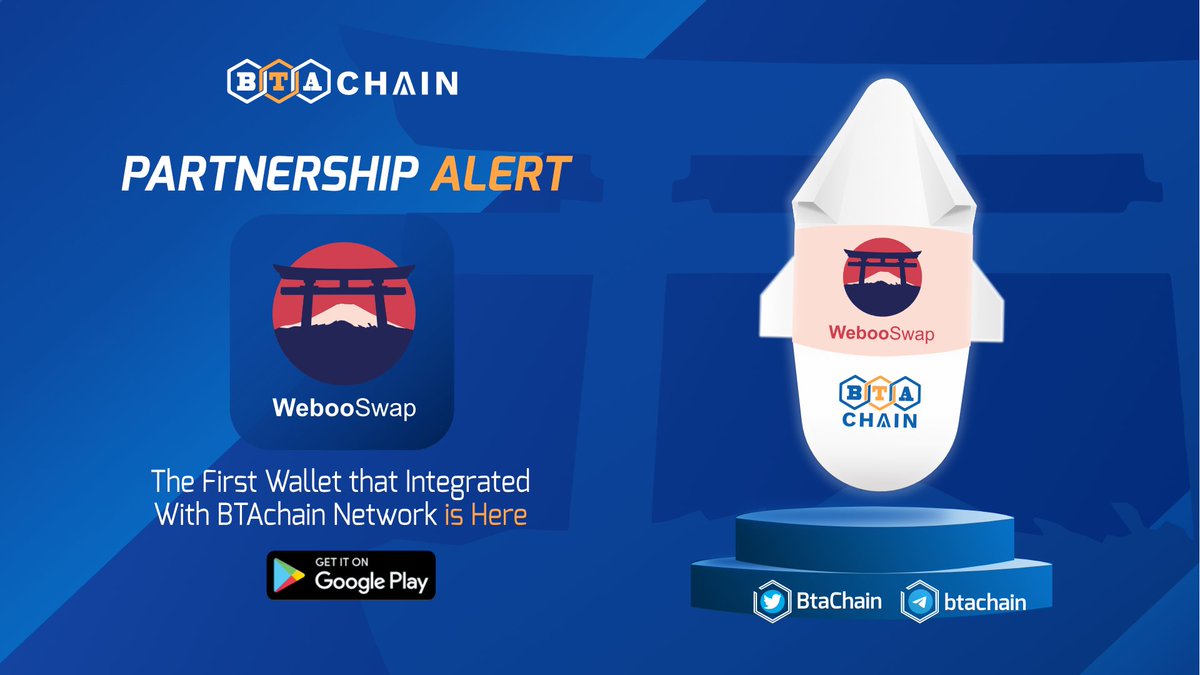 ⚡️Wallet integration is completed!! 
🎊BTAchain is officially Partnering with @webooswap as the first wallet on the chain

BTAchain and @bitcoinasset are available on the WebooSwap and WebooWallet platforms!

Get to know more with Webooswap on :
 webooswap.com