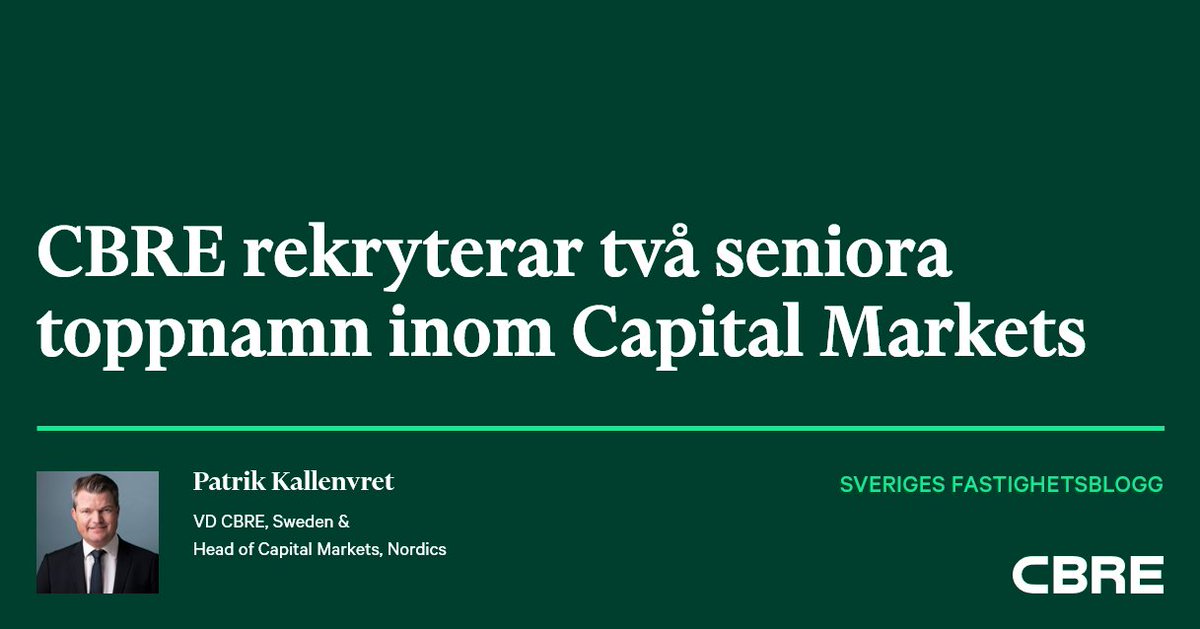 EhingerYvonne's tweet photo. Välkomna Emma &amp; Gunnar! CBRE rekryterar två seniora toppnamn inom Capital Markets.
#cbresweden #cbrecapitalmarkets #nyakollegor #välkomna #cbreteam #wearecbre
https://t.co/NpaqZDtSsP https://t.co/kFw7Yz2WHt