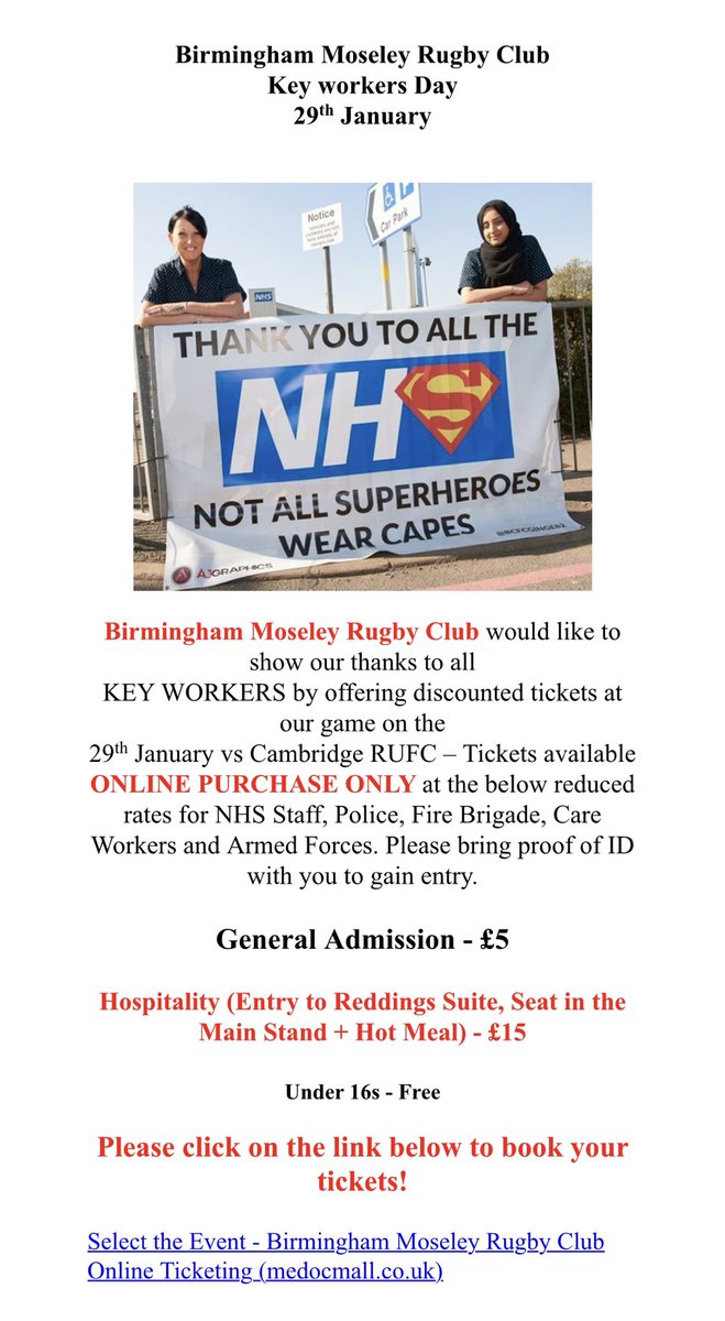 Key workers day at Mosley Rugby Club - 29th Jan only £5 - book here 👉🏻 medocmall.co.uk/cgi-bin/live/t…
