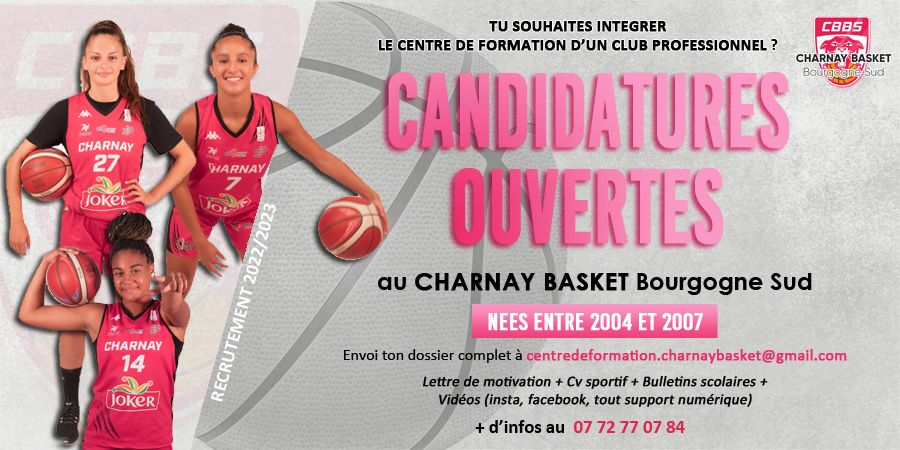 C'est parti pour le recrutement au sein du CENTRE DE FORMATION du CHARNAY BASKET 
⬇️⬇️⬇️👀⬇️⬇️⬇️