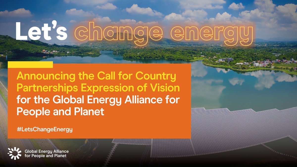Power Africa (@powerafricaus) on Twitter photo We're excited to announce <a href="/EnergyAlliance/">Global Energy Alliance for People and Planet</a> Call for Country Partnerships is now open!
Countries are invited to submit their visions for transformational national energy programs they would like to advance with the alliance.
#LetsChangeEnergy
Learn more: ow.ly/iCEw50HrwNQ We're excited to announce <a href="/EnergyAlliance/">Global Energy Alliance for People and Planet</a> Call for Country Partnerships is now open!
Countries are invited to submit their visions for transformational national energy programs they would like to advance with the alliance.
#LetsChangeEnergy
Learn more: ow.ly/iCEw50HrwNQ